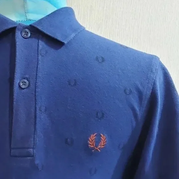 Fred Perry blue polo Small 36" multi laurel Crest print Monogram - Picture 4 of 6